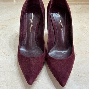 Giavanito Rossi Burgundy Suede Heels Pumps Designer Shoes Pointed Toe, Size 5